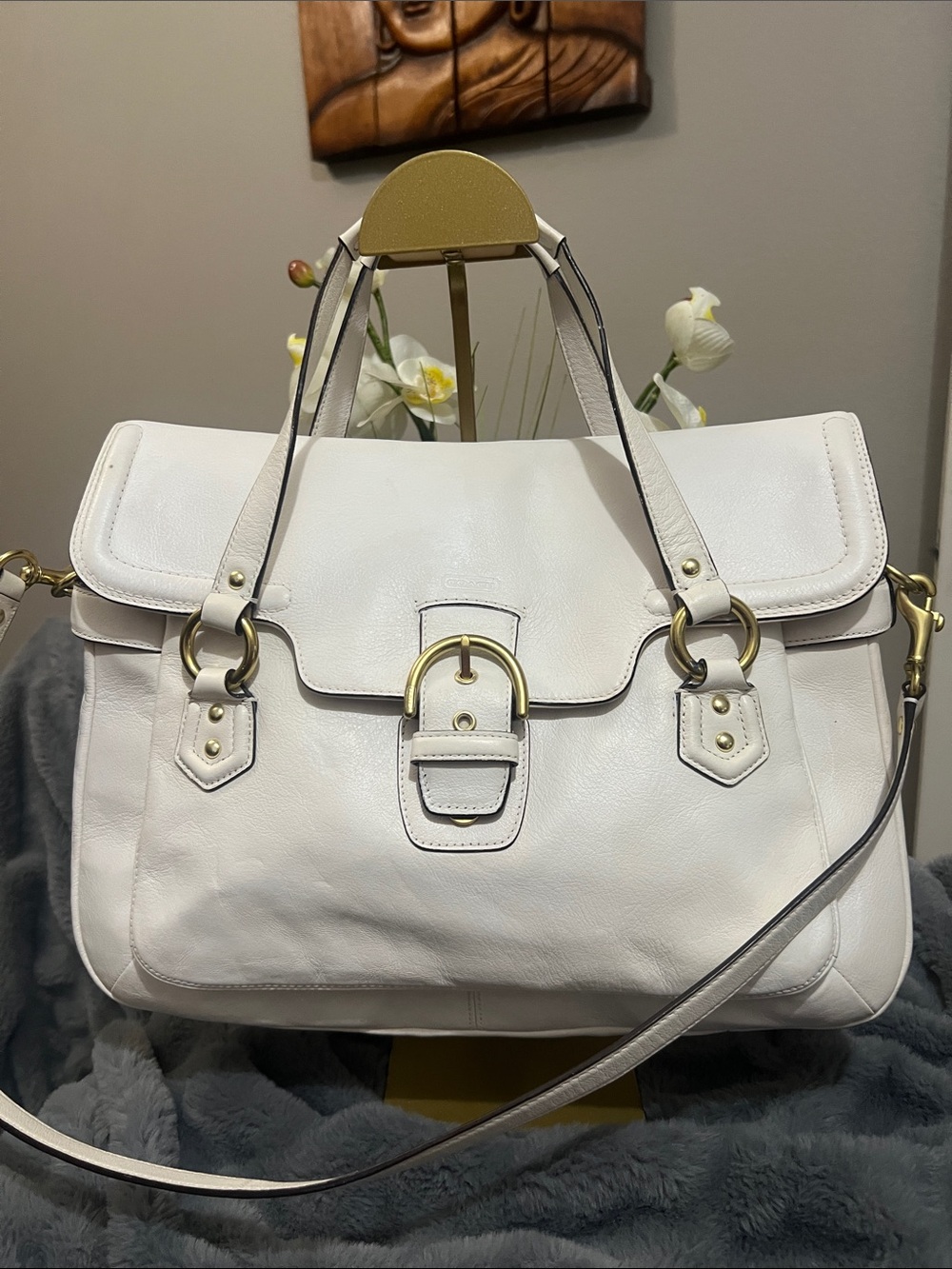 Coach Vintage Cream Campbell Flap Leather Satchel Retail $398 GUC